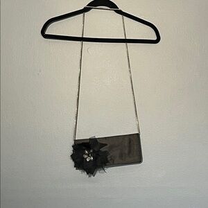 Nina Black Floral Embellished Chain Shoulder Clutch